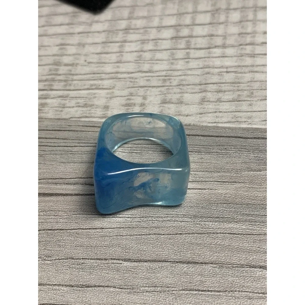 Colorful Acrylic Ring - Transparent Resin Geometric Teal Square Irregular Ring